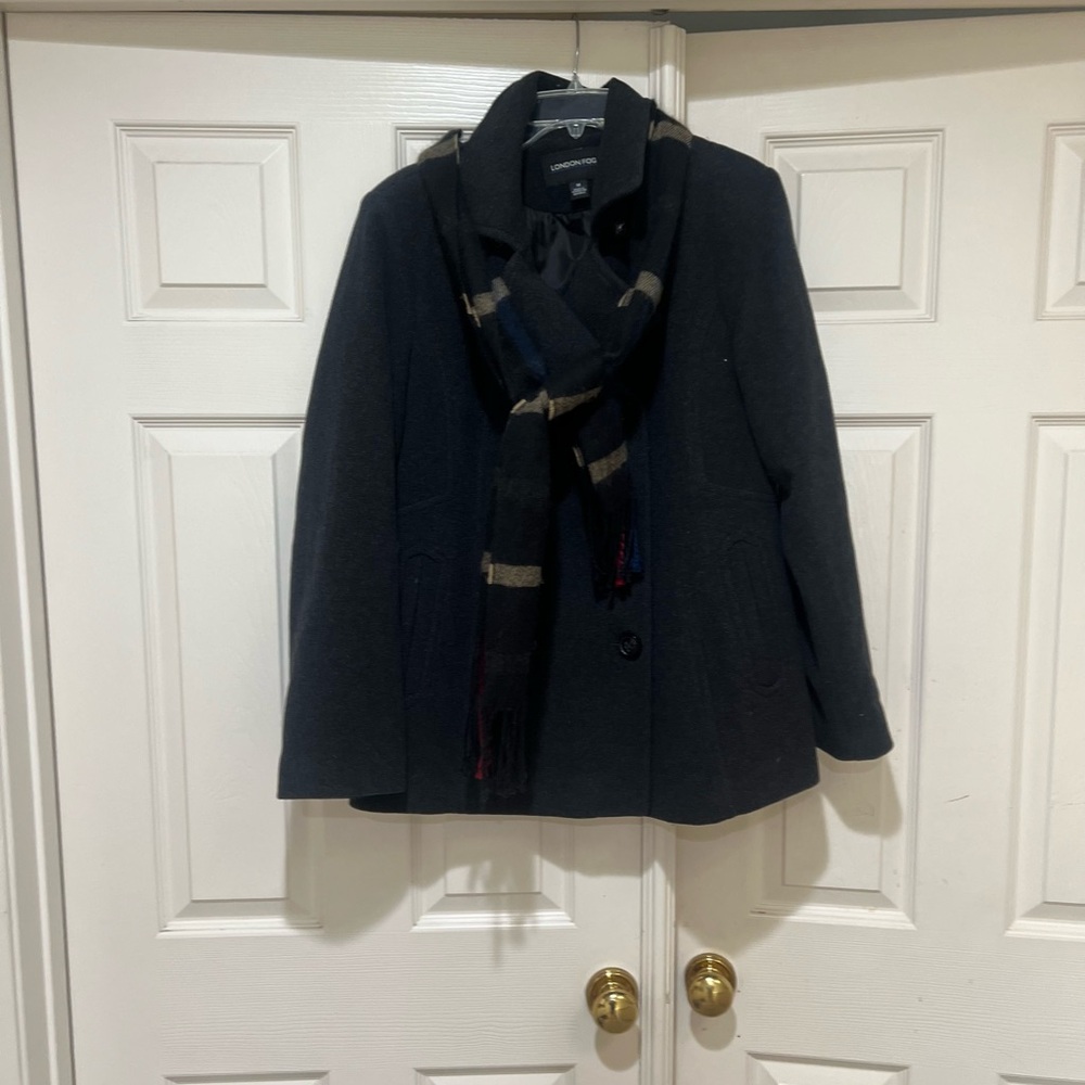 London Fog Wool Women Medium Wool Blend Gray Coat Jacket‎ Winter Fall Classic
